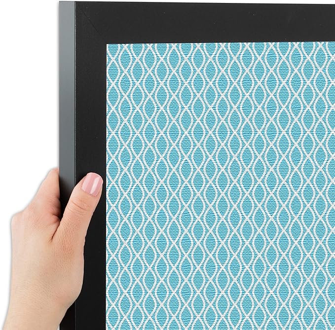 PinPix 14x12 inch Cork Bulletin Board. This Decorative Framed Pin Board Comes with Sky Blue Waves Design and a Satin Black Frame. Ideal for Home Office Decor (PinPix-245)